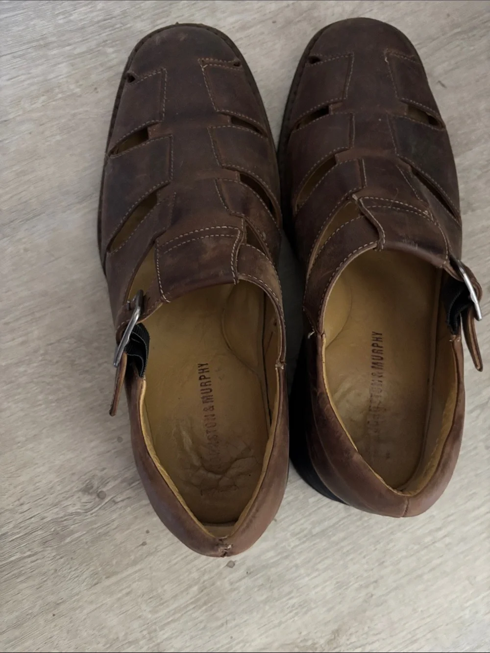 Johnston & Murphy Men's Dark Brown Leather Fisherman Sandals with Buckle